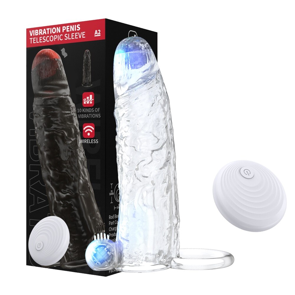 Penis Vibrator Extender Sleeve Delay Ejaculation Reusable Condom Extension Cock Ring Adult Toy for Adults Dick Enlarger