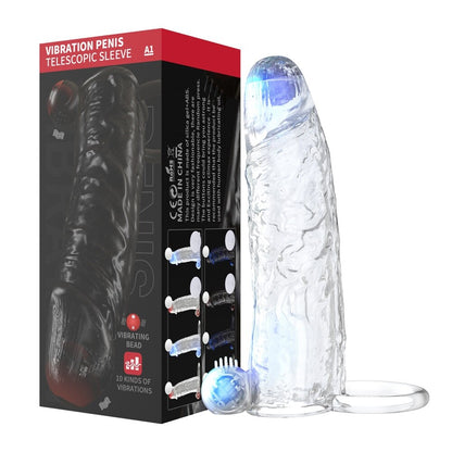 Penis Vibrator Extender Sleeve Delay Ejaculation Reusable Condom Extension Cock Ring Adult Toy for Adults Dick Enlarger