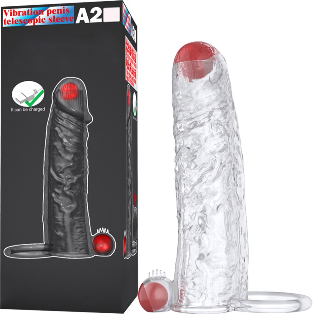 Penis Vibrator Extender Sleeve Delay Ejaculation Reusable Condom Extension Cock Ring Adult Toy for Adults Dick Enlarger