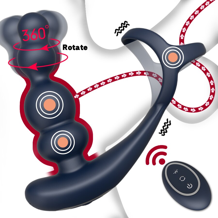 Men's Prostate Massager Vibrator 360° Rotating Anal Plug Cock Ring Butt Plug Vibrator Wireless Control Sex Toy for Men Masturbator