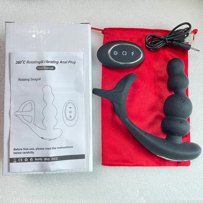 Men's Prostate Massager Vibrator 360° Rotating Anal Plug Cock Ring Butt Plug Vibrator Wireless Control Sex Toy for Men Masturbator