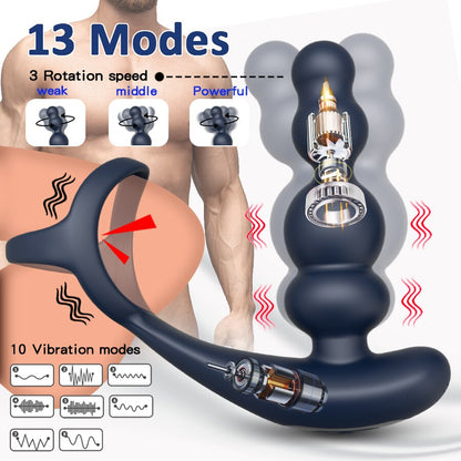 Men's Prostate Massager Vibrator 360° Rotating Anal Plug Cock Ring Butt Plug Vibrator Wireless Control Sex Toy for Men Masturbator