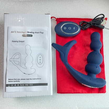 Men's Prostate Massager Vibrator 360° Rotating Anal Plug Cock Ring Butt Plug Vibrator Wireless Control Sex Toy for Men Masturbator