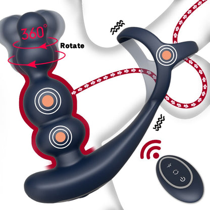 Male Prostate Massager Vibrator 360° Rotating Anal Plug Cock Ring Butt Plug Vibrator Wireless Control Sex Toys for Men Masturbator