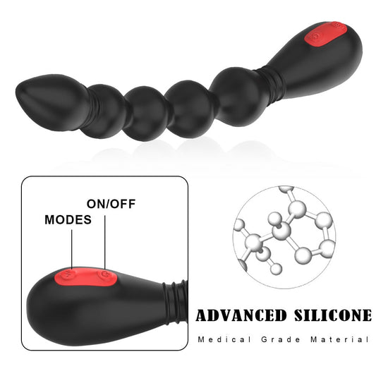Prostate Stimulator Anal Training Sex Toy, 9-Frequency Powerful Anal Beads Vibrator, Flexible Anal Plug, Waterproof Butt Plug