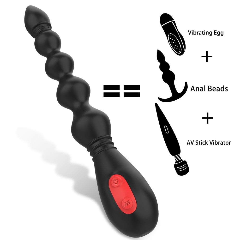 Prostate Stimulator Anal Training Sex Toy, 9-Frequency Powerful Anal Beads Vibrator, Flexible Anal Plug, Waterproof Butt Plug