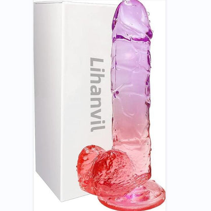 Realistic Dildo Clear Silicone 7.8" Red-Purple Gradient Adult Sex G-spot Dildo with Strong Suction Cup for Women Hands-Free Play Flexible Soft Penis Dong. Toys for Vaginal and Anal Stimulation
