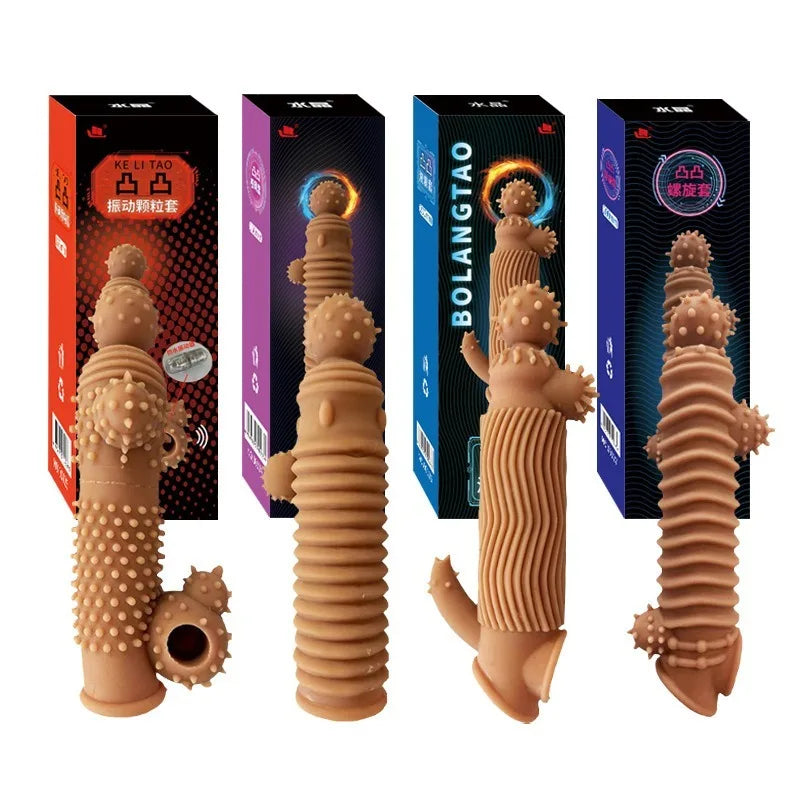 Realistic Penis Sleeve Extender, Reusable Dildos Condom, Delay Ejaculation, Dick Enlargement, Sex Toys for Men