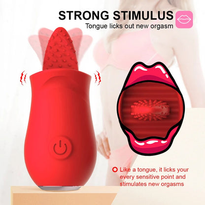 Rose Clitoris Stimulation Vibrator for Women, G-Spot Vibration, Tongue Licking, Oral Vagina Nipple Massager, Female Masturbator