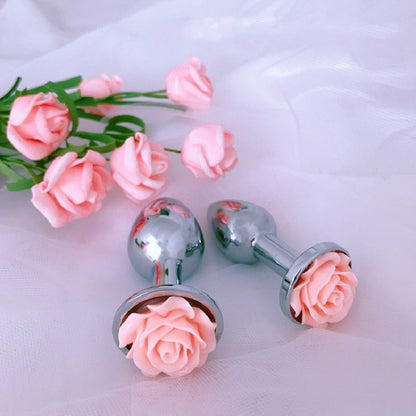 Rose Flower Anal Plug for Men and Women, Masturbator, Adult Sex Goods, Stainless Steel Butt Toys, Adults' Products