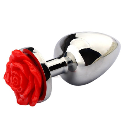 Rose Flower Anal Plug for Men and Women, Masturbator, Adult Sex Goods, Stainless Steel Butt Toys, Adults' Products