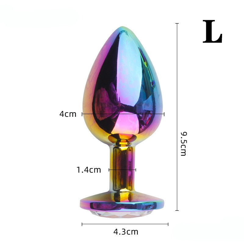 Rose Gold Rainbow Heart Shape Crystal Metal Anal Beads Butt Plug Jewelry Ass Small Medium Size Set Sex Toy for Female Male M-21