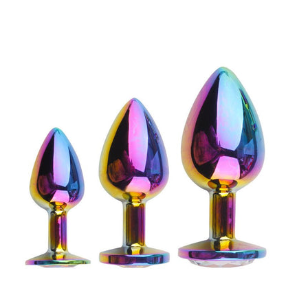 Rose Gold Rainbow Heart Shape Crystal Metal Anal Beads Butt Plug Jewelry Ass Small Medium Size Set Sex Toy for Female Male M-21