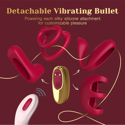 Tracy's Dog Love Vibrator Kit with Removable Vibrating Bullet and 4 Silicone Attachments - Remote Adult Sex Toys for Women & Partners