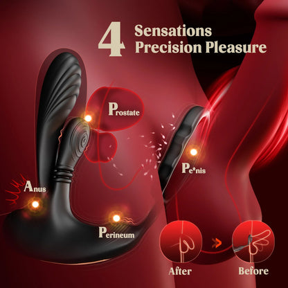 3-in-1 360° Circular Kneading Anal Vibrator Male Prostate Massager with Cock Ring Butt Plug L-Shaped Adult Sex Toy for Men 18+
