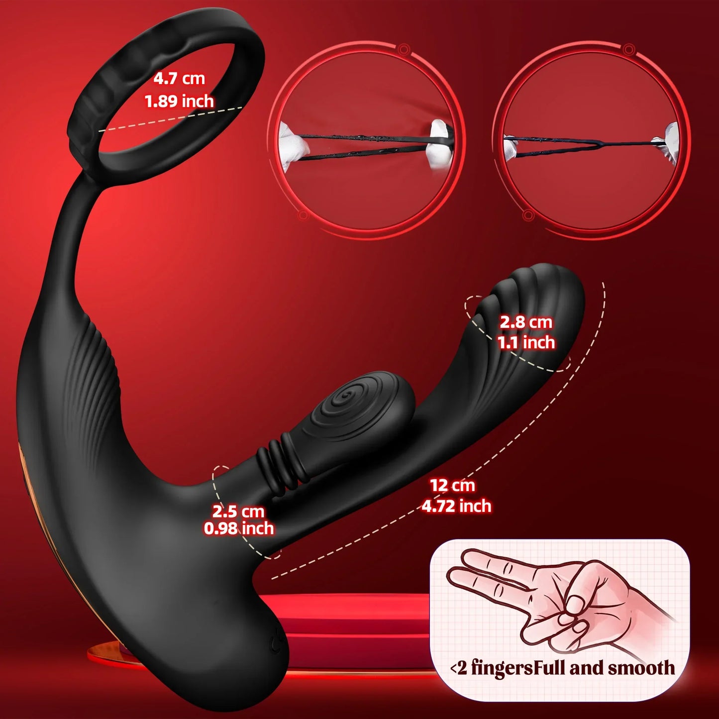 3-in-1 360° Circular Kneading Anal Vibrator Male Prostate Massager with Cock Ring Butt Plug L-Shaped Adult Sex Toy for Men 18+