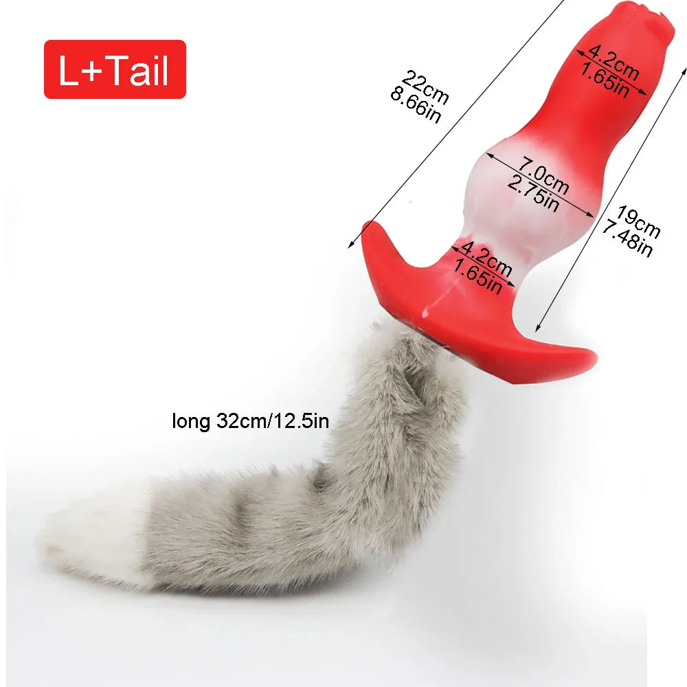 Adult Sex Games Anal Plug With Tail Soft Silicone Dog Knot Butt Plug Wearable Tail Detachable Cosplay Sex Toys For Women Men