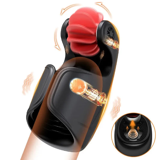 Male Rotating Licking Penis Trainer Full Intelligent Men Tapping Lasting Glans Exerciser Delay Endurance Vibrator Toys