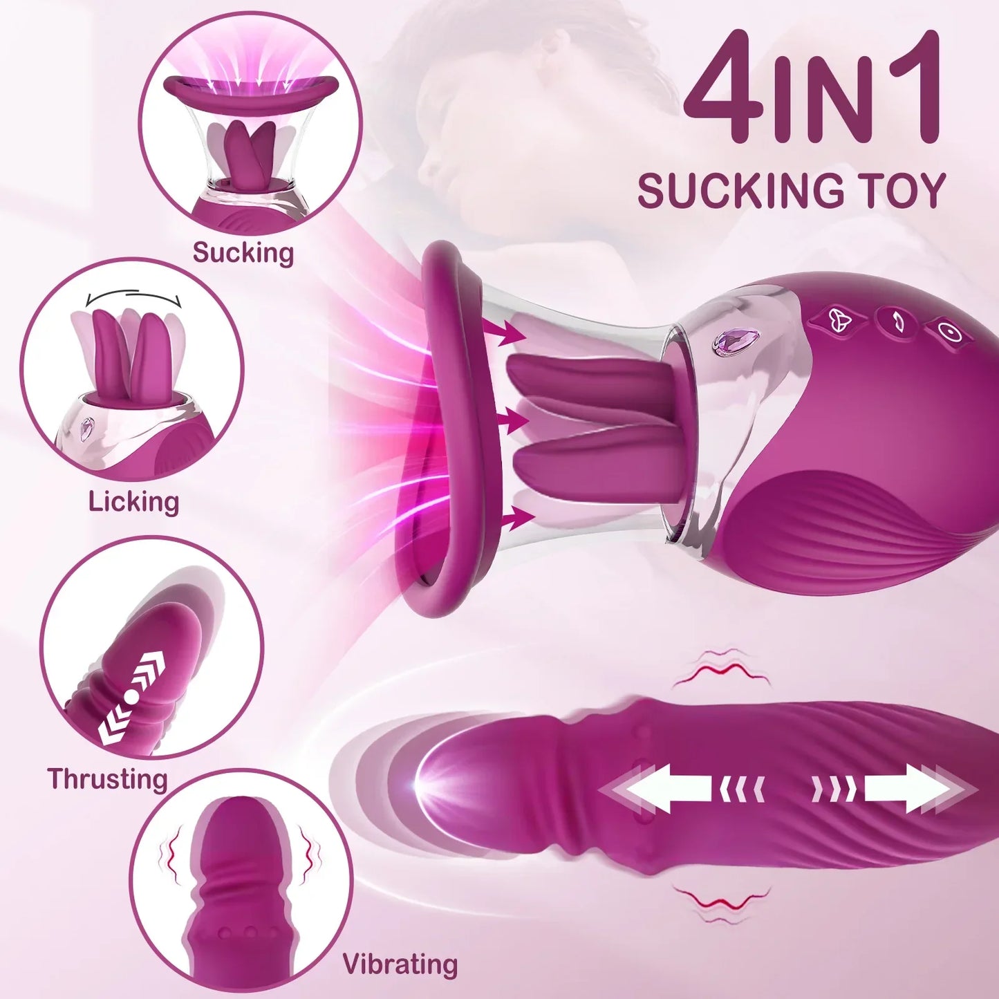 Rose Sucking Vibrator for Women 4-in-1 Thrusting Dildo G-Spot Nipple Sucker Clitoris Stimulator Vibrating Egg Adult Sex Toys