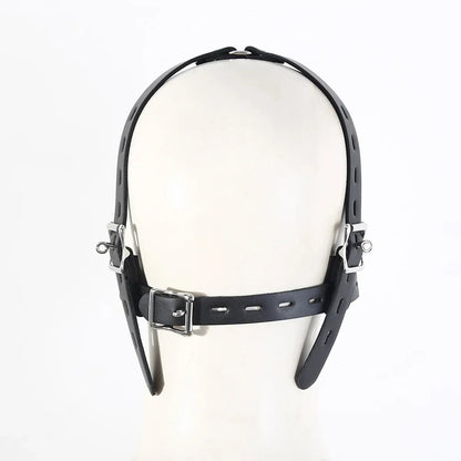 Adult Leather Head Bondage Harness Hood Mask with Metal Restraint Nose Hook Erotic Gadget for Couple BDSM Interactive Sex Toys