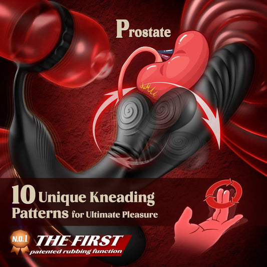 3-in-1 360° Circular Kneading Anal Vibrator Male Prostate Massager with Cock Ring Butt Plug L-Shaped Adult Sex Toy for Men 18+