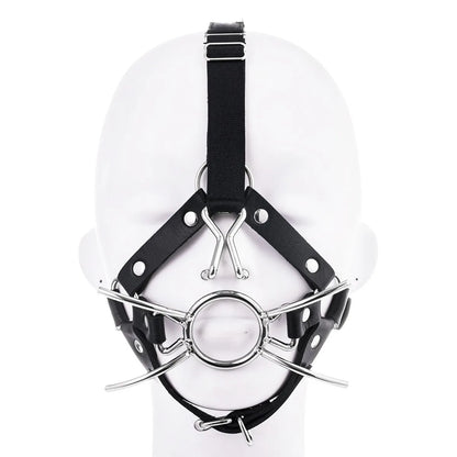 Adult Leather Head Bondage Harness Hood Mask with Metal Restraint Nose Hook Erotic Gadget for Couple BDSM Interactive Sex Toys
