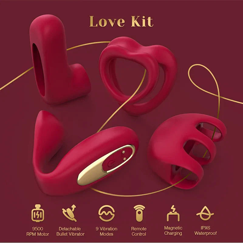 Tracy's Dog Love Vibrator Kit with Removable Vibrating Bullet and 4 Silicone Attachments - Remote Adult Sex Toys for Women & Partners