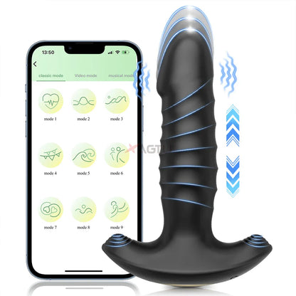 Male Thrusting Prostate Massager Butt Plug for Men, APP Control Telescopic Anal Plug Prostate Vibrator, for Gay Sex Toy for Men