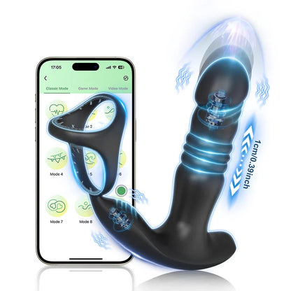 Male Thrusting Prostate Massager Butt Plug for Men, APP Control Telescopic Anal Plug Prostate Vibrator, for Gay Sex Toy for Men