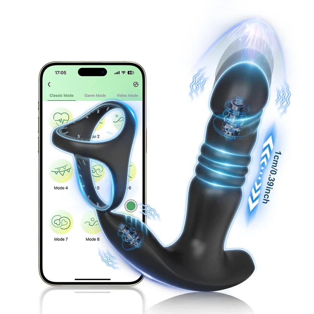 Male Thrusting Prostate Massager Butt Plug for Men, APP Control Telescopic Anal Plug Prostate Vibrator, for Gay Sex Toy for Men