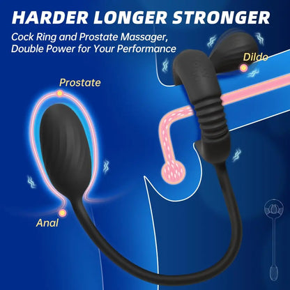 Cock Ring with Prostate Massager Anal Vibrator Silicone Pleasure Penis Ring Anal Butt Plug for Men Couples Adult Sex Toys