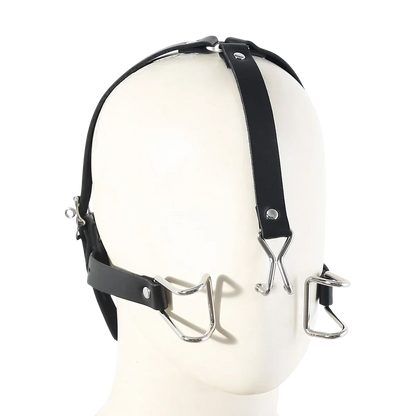 Adult Leather Head Bondage Harness Hood Mask with Metal Restraint Nose Hook Erotic Gadget for Couple BDSM Interactive Sex Toys