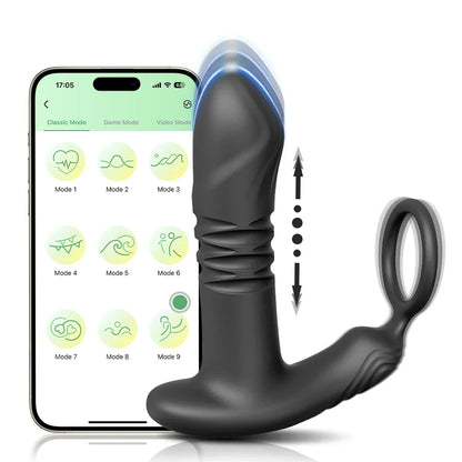 Male Thrusting Prostate Massager Butt Plug for Men, APP Control Telescopic Anal Plug Prostate Vibrator, for Gay Sex Toy for Men