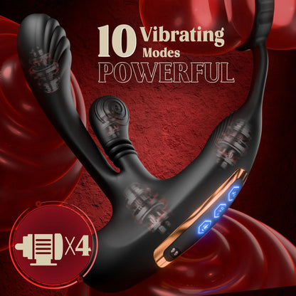 3-in-1 360° Circular Kneading Anal Vibrator Male Prostate Massager with Cock Ring Butt Plug L-Shaped Adult Sex Toy for Men 18+