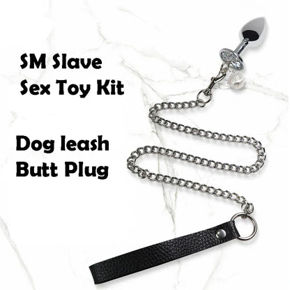 BDSM Bondage Gear Collar Leash Butt Plug Set SM Slave Butt Plug with Ring Bell Chain Slave Leashes Adult Couple Porn Games Kits