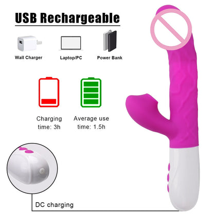 Sex Toys for Women: Heating Vagina G-Spot Stimulating Vibrators - Telescopic Rotating Dildo 3-in-1 Clitoris Sucking Rabbit Vibrator
