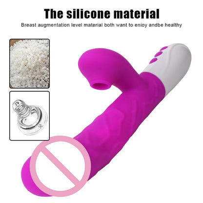 Sex Toys for Women: Heating Vagina G-Spot Stimulating Vibrators - Telescopic Rotating Dildo 3-in-1 Clitoris Sucking Rabbit Vibrator