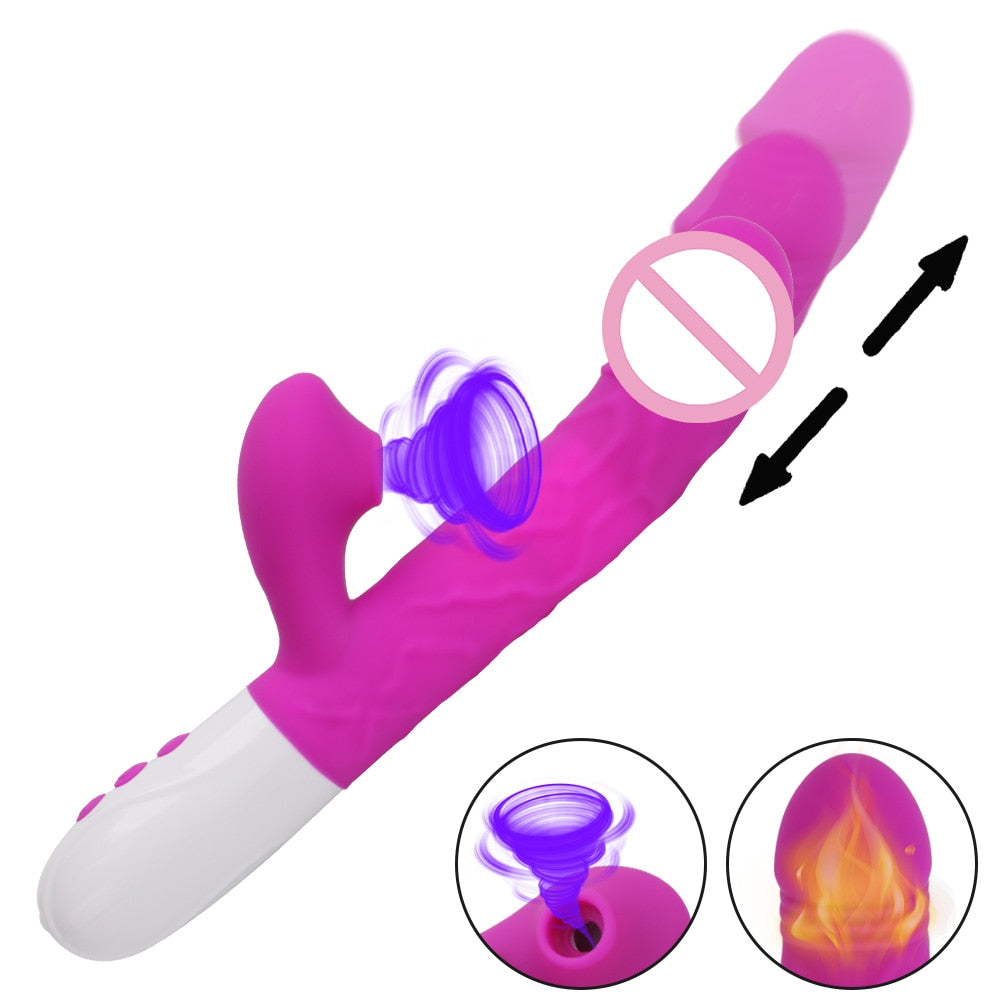 Sex Toys for Women: Heating Vagina G-Spot Stimulating Vibrators - Telescopic Rotating Dildo 3-in-1 Clitoris Sucking Rabbit Vibrator