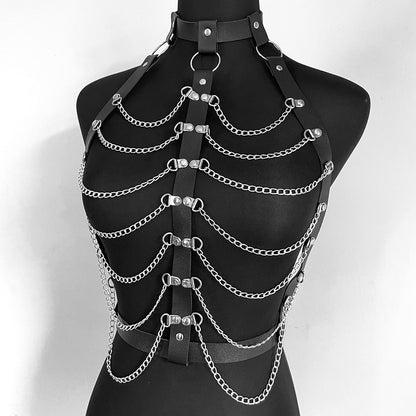 Sexy Body Suspender Women Leather Harness Chain Bondage Lingerie Bra Chest Straps Garter Stockings Sword Belt Lingerie Sex Toy