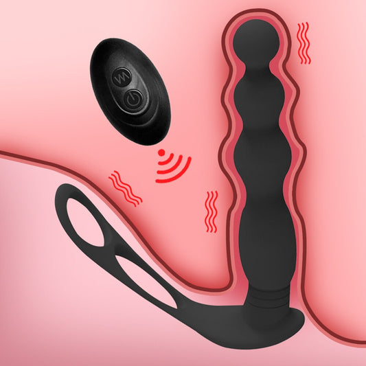 Silicone Anal Butt Plug Pull Beads with Cock Ring Prostate Massager Anal Balls Vibration Heating Erotic Anal Sex Toy for Adult