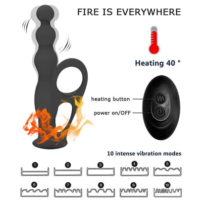 Silicone Anal Butt Plug Pull Beads with Cock Ring Prostate Massager Anal Balls Vibration Heating Erotic Anal Sex Toy for Adult