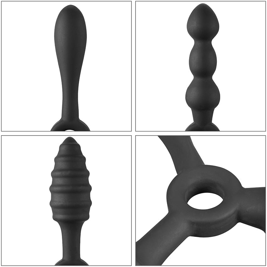 Silicone Butt Vagina Plug 3 In 1 Erotic Anal Sex Toy Anal Beads Butt Plug Anus Prostate Stimulator Massager Anal for Women Men
