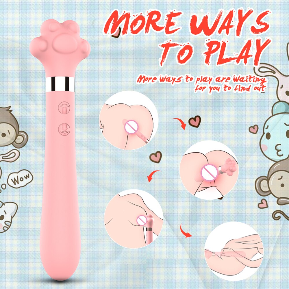 Soft Cute Cat Claw Double Vibrator Waterproof Silicone Wand Masturbator Sex Toy for Women Vaginal G-Spot Anal Massage Shop