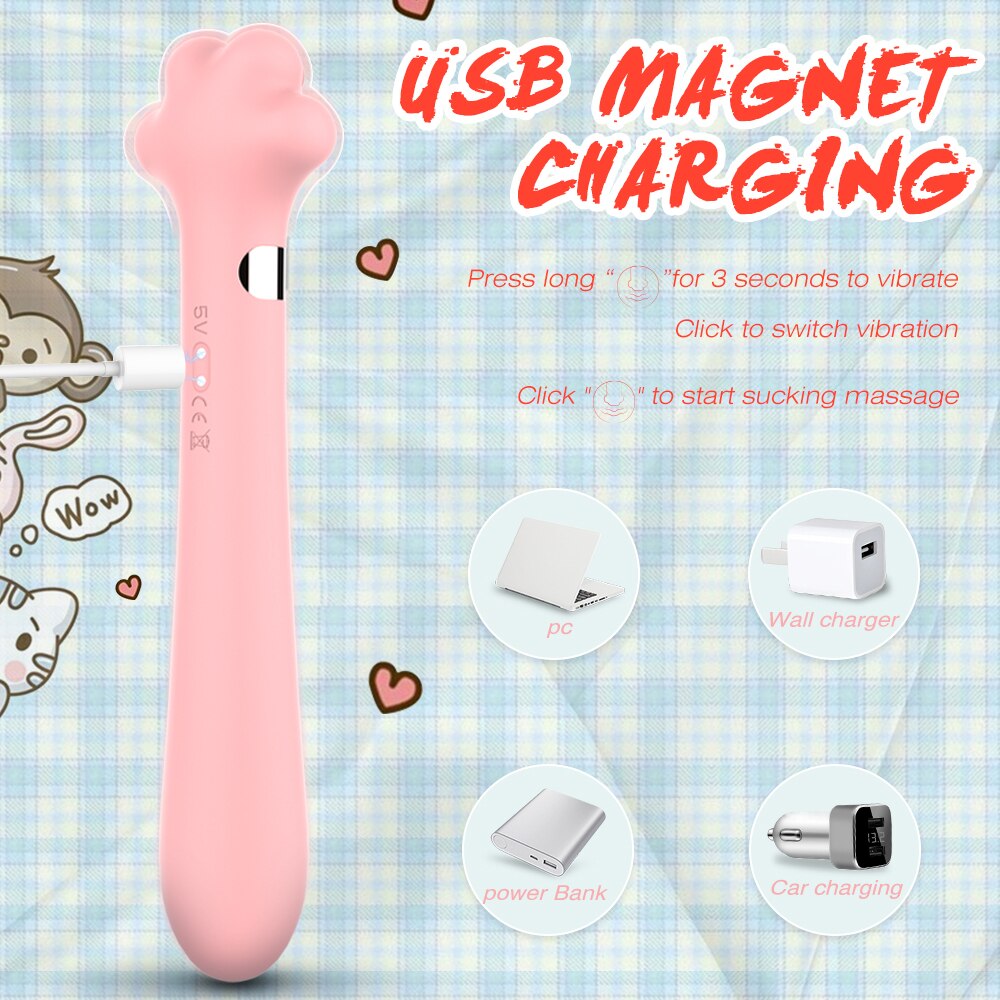 Soft Cute Cat Claw Double Vibrator Waterproof Silicone Wand Masturbator Sex Toy for Women Vaginal G-Spot Anal Massage Shop