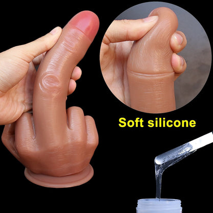 Large Spoof Middle Finger Gift Thick Dildo Gay Soft Silicone Dick Big Suction Cup Artificial Penis Anal Plug Sex Toy for Women