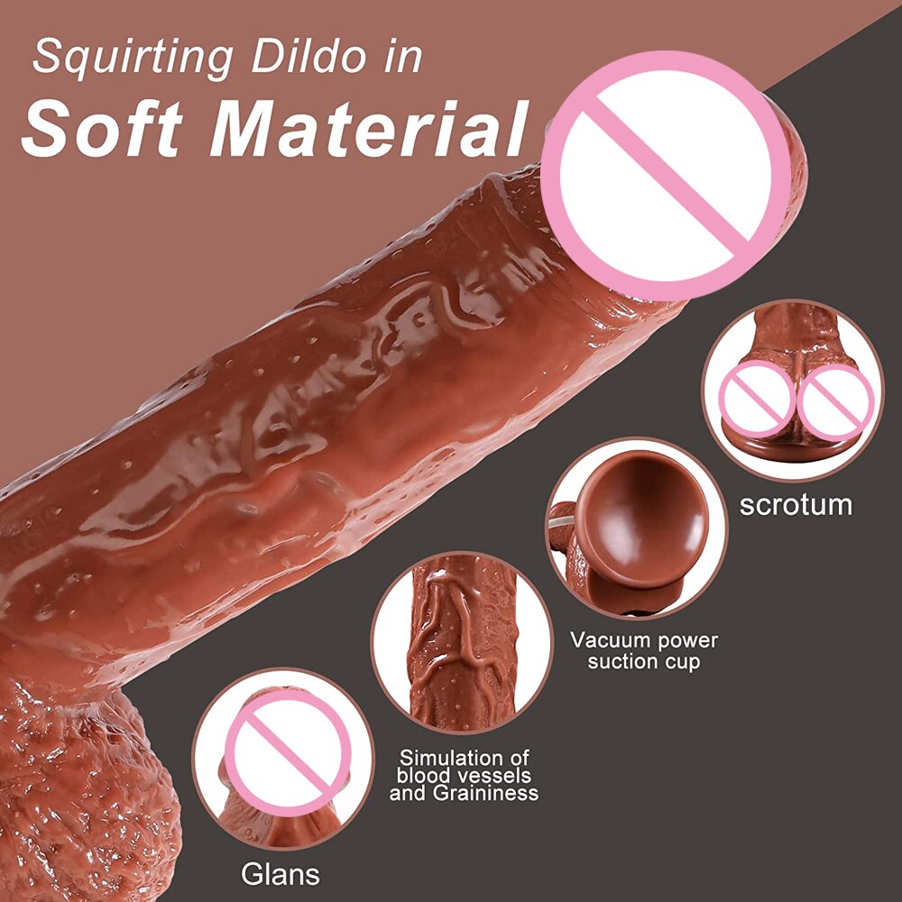 Realistic Squirting Dildo Ejaculating Penis for Beginners. Soft Curved Dildo and Female G-Spot Anal Prostate