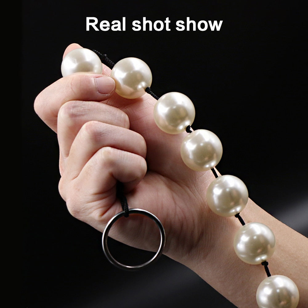 Super Large Pearl Anal Plugs, Long Anal Beads Butt Plug, Vaginal Balls Sex Toys for Women Men, Handheld Anus Masturbator Expander