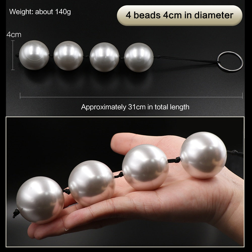 Super Large Pearl Anal Plugs, Long Anal Beads Butt Plug, Vaginal Balls Sex Toys for Women Men, Handheld Anus Masturbator Expander