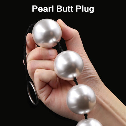 Super Large Pearl Anal Plugs, Long Anal Beads Butt Plug, Vaginal Balls Sex Toys for Women Men, Handheld Anus Masturbator Expander