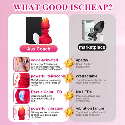Telescopic Anal Plug Vibrator, Vibrating Butt Plug Dildo, Wireless Remote Prostate Massager, Vagina Masturbator Sex Toy for Men and Gays